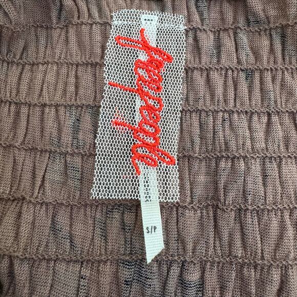 Free People Linen Cinched Brown Abstract Print Tube Top Women's Small Boho Indie - Picture 4 of 8